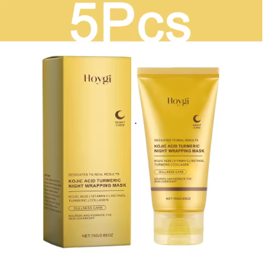 HOYGI Kojic Acid Turmeric Mask Overnight Peel off Mask Collagen Nourishing Hydrating Shrink Pores Brighten Dullness Skin Care