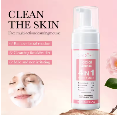 SADOER 4 in 1 Facial Mousse Face Wash Foam Facial Cleanser Moisturizing Brightening Hydrating Face Cleansing Skin Care Products