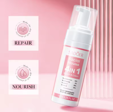 SADOER 4 in 1 Facial Mousse Face Wash Foam Facial Cleanser Moisturizing Brightening Hydrating Face Cleansing Skin Care Products