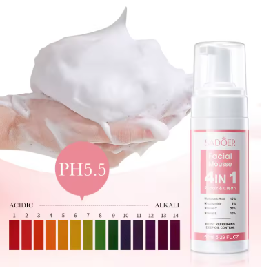 SADOER 4 in 1 Facial Mousse Face Wash Foam Facial Cleanser Moisturizing Brightening Hydrating Face Cleansing Skin Care Products