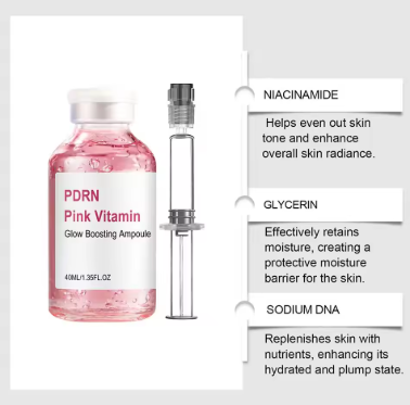 PDRN Pink Vitamin Face SerumGlow Boosting Ampoule,Brightening Hydrating, Soothes Dry Skin,Evens Tone for Radiant Skin Care 40ml