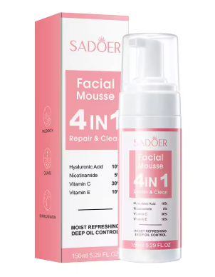 SADOER 4 in 1 Facial Mousse Face Wash Foam Facial Cleanser Moisturizing Brightening Hydrating Face Cleansing Skin Care Products