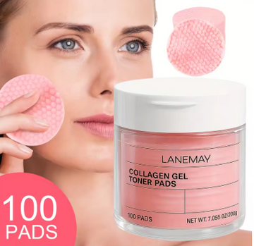 100 PADS Collagen Gel Toner Pads - Deeply Clean Pores & Impurities, Improve Light Beige Tone & Texture, Prevent Blemishes