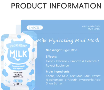 Milk Hydrating Mud Mask Deep Clean Pores Brightening Skin Tone Oil Control Moisturizing Face Mask With Niacinamide 5g