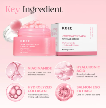 50g KOEC PDRN Pink Collagen Capsule Cream Anti-Wrinkle Hydrating Glowing Increase Elasticity 5% Niacinamide Hydrolyzed Collagen