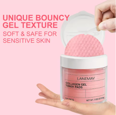 100 PADS Collagen Gel Toner Pads - Deeply Clean Pores & Impurities, Improve Light Beige Tone & Texture, Prevent Blemishes