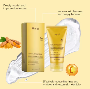 HOYGI Kojic Acid Turmeric Mask Overnight Peel off Mask Collagen Nourishing Hydrating Shrink Pores Brighten Dullness Skin Care