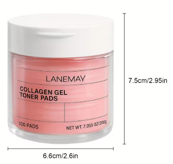 100 PADS Collagen Gel Toner Pads - Deeply Clean Pores & Impurities, Improve Light Beige Tone & Texture, Prevent Blemishes