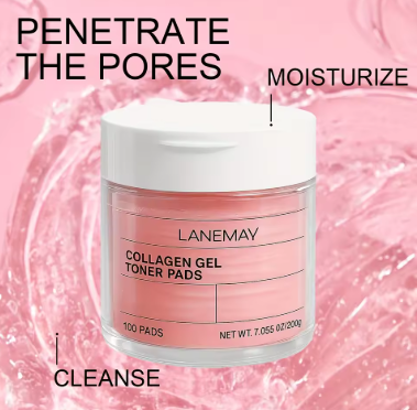 100 PADS Collagen Gel Toner Pads - Deeply Clean Pores & Impurities, Improve Light Beige Tone & Texture, Prevent Blemishes
