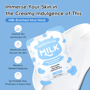 Milk Hydrating Mud Mask Deep Clean Pores Brightening Skin Tone Oil Control Moisturizing Face Mask With Niacinamide 5g