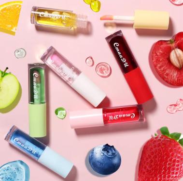 Fruit-flavored colored lip gloss, lip oil, moisturizing and hydrating plump lipstick, nourishing lip balm.