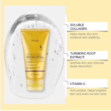HOYGI Kojic Acid Turmeric Mask Overnight Peel off Mask Collagen Nourishing Hydrating Shrink Pores Brighten Dullness Skin Care